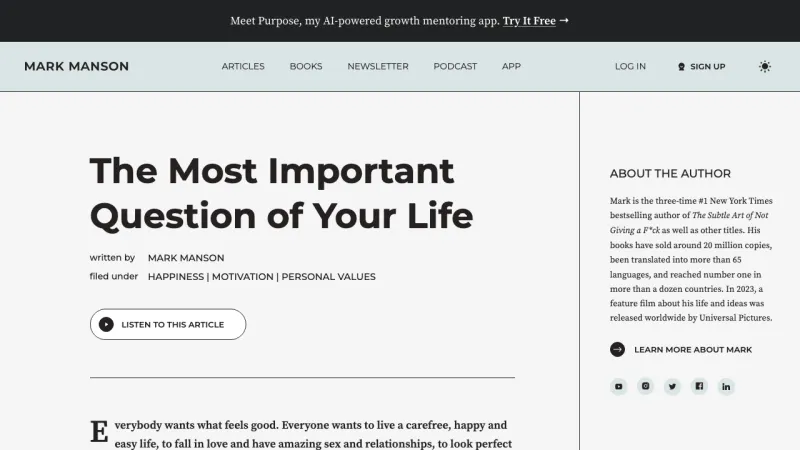 Mark Manson Individual Post Page