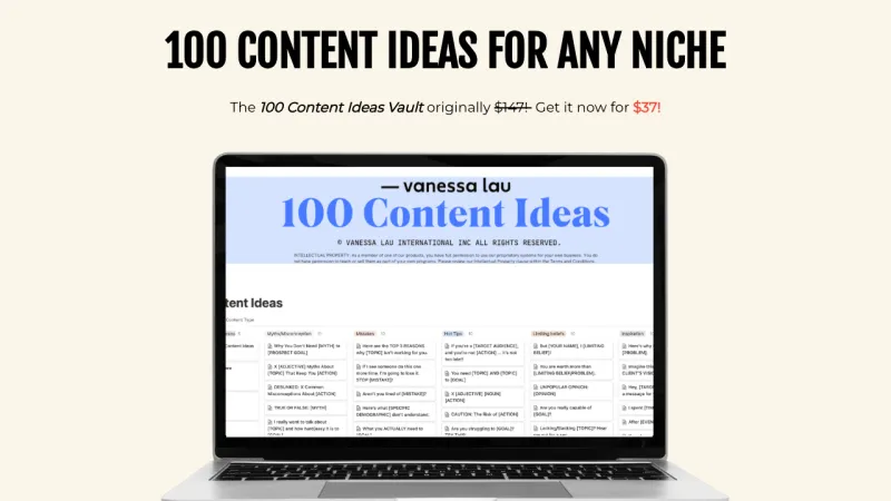 Vanessa Lau Notion Content Planning Dashboard - Bump Offer