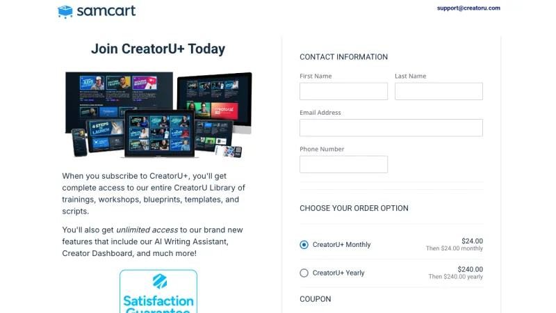 CreatorU+ - Checkout Page