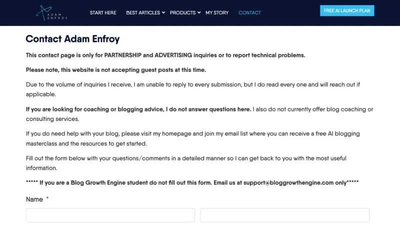 Adam Enfroy - Contact Page