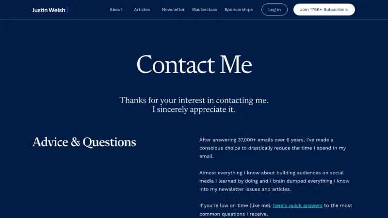 Justin Welsh Contact Page