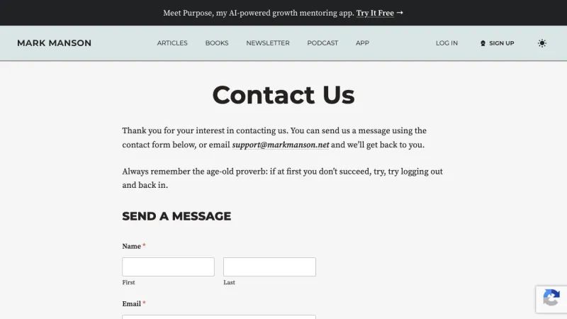 Mark Manson Contact Page