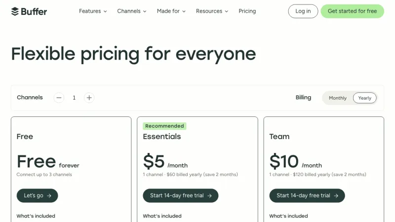 Buffer Pricing Page