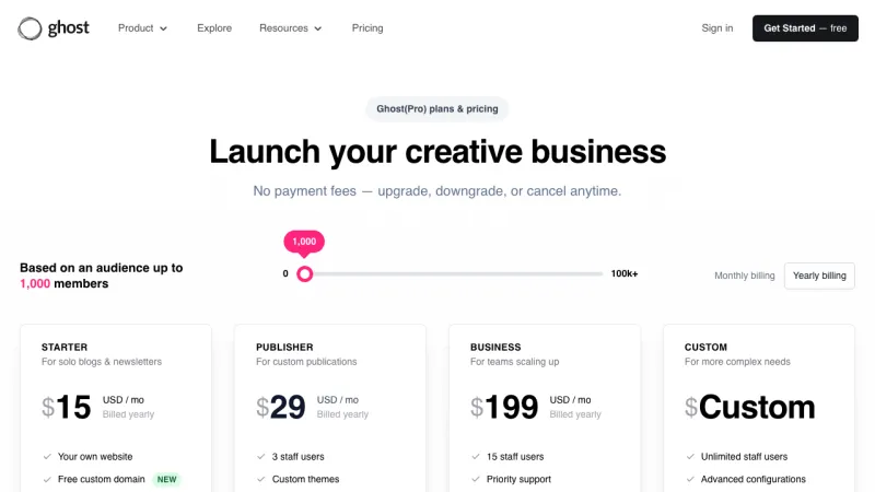 Ghost Pricing Page