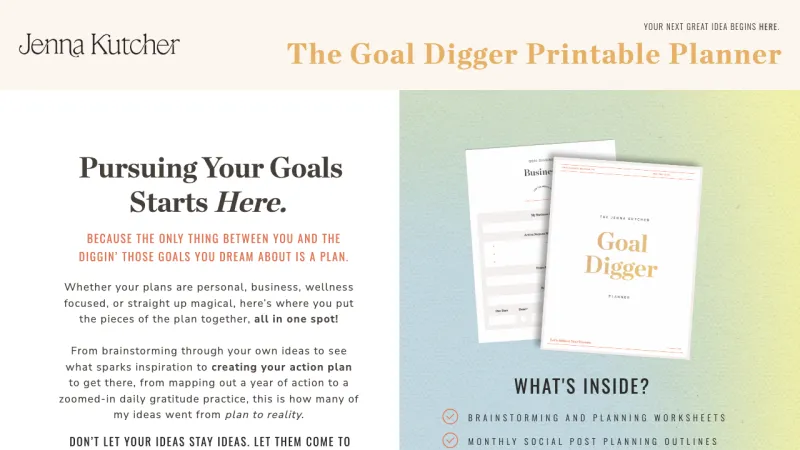 Jenna Kutcher - Goal Digger Printable Planner - Lead Magnet Page