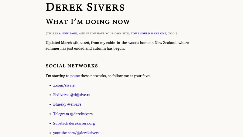 Derek Sivers – Now page