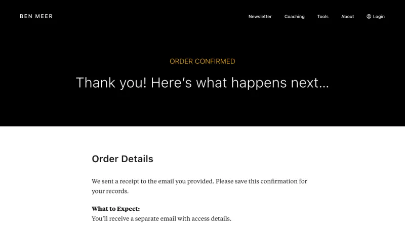 Ben Meer - Order Confirmation Page