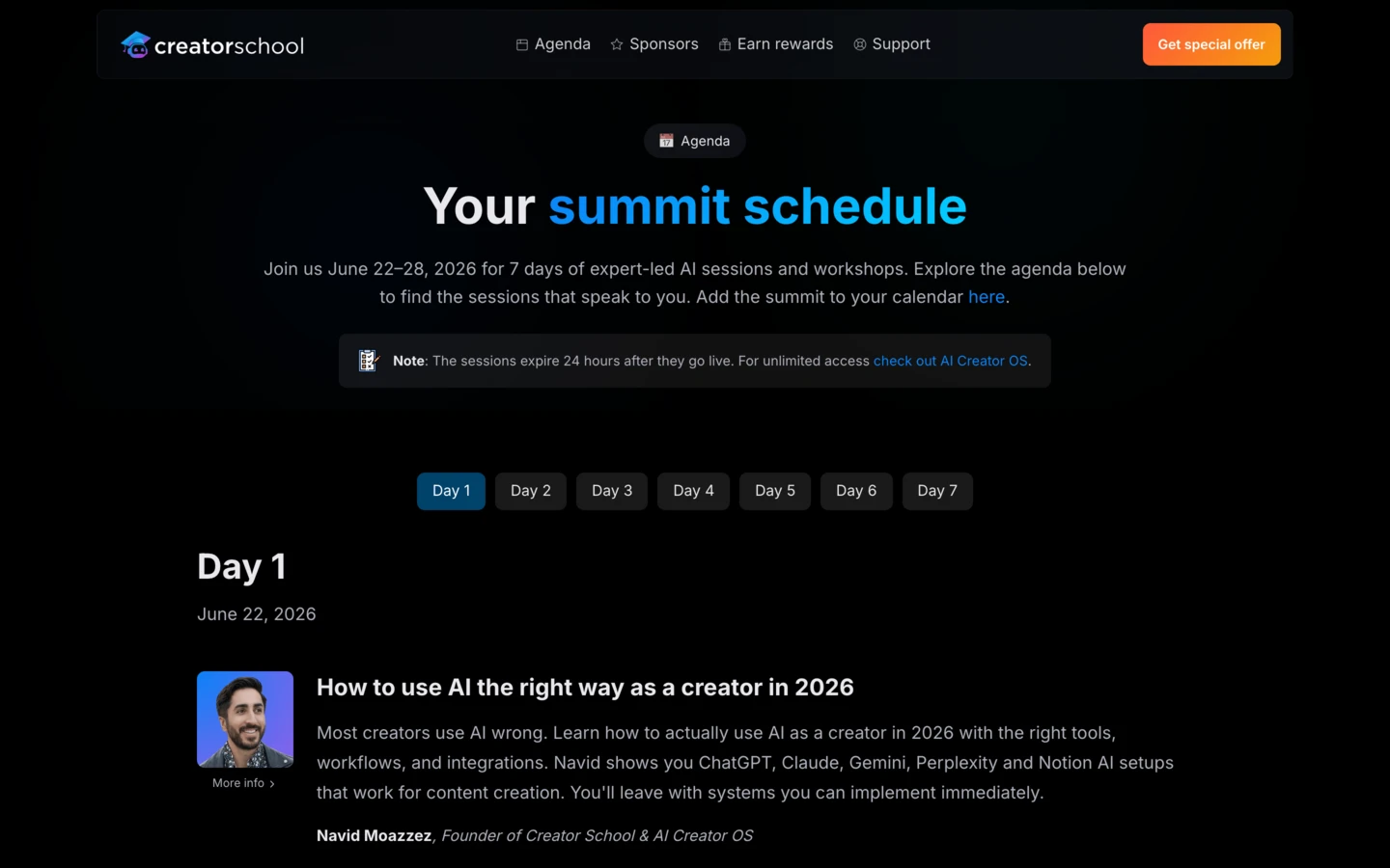 Summit Agenda Page (Dark)