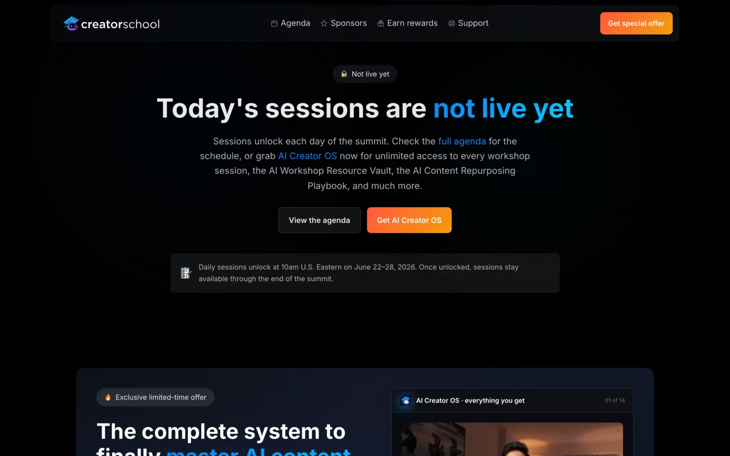 Summit Not Live Yet Page (Dark)